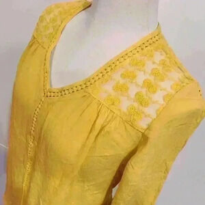 John Paul Richard Raelinn Floral Crochet Detail Mustard Yellow Blouse Top